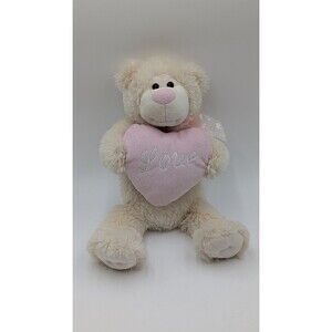 Walmart Chrisha playful plush white bear pink heart LOVE EUC 2008